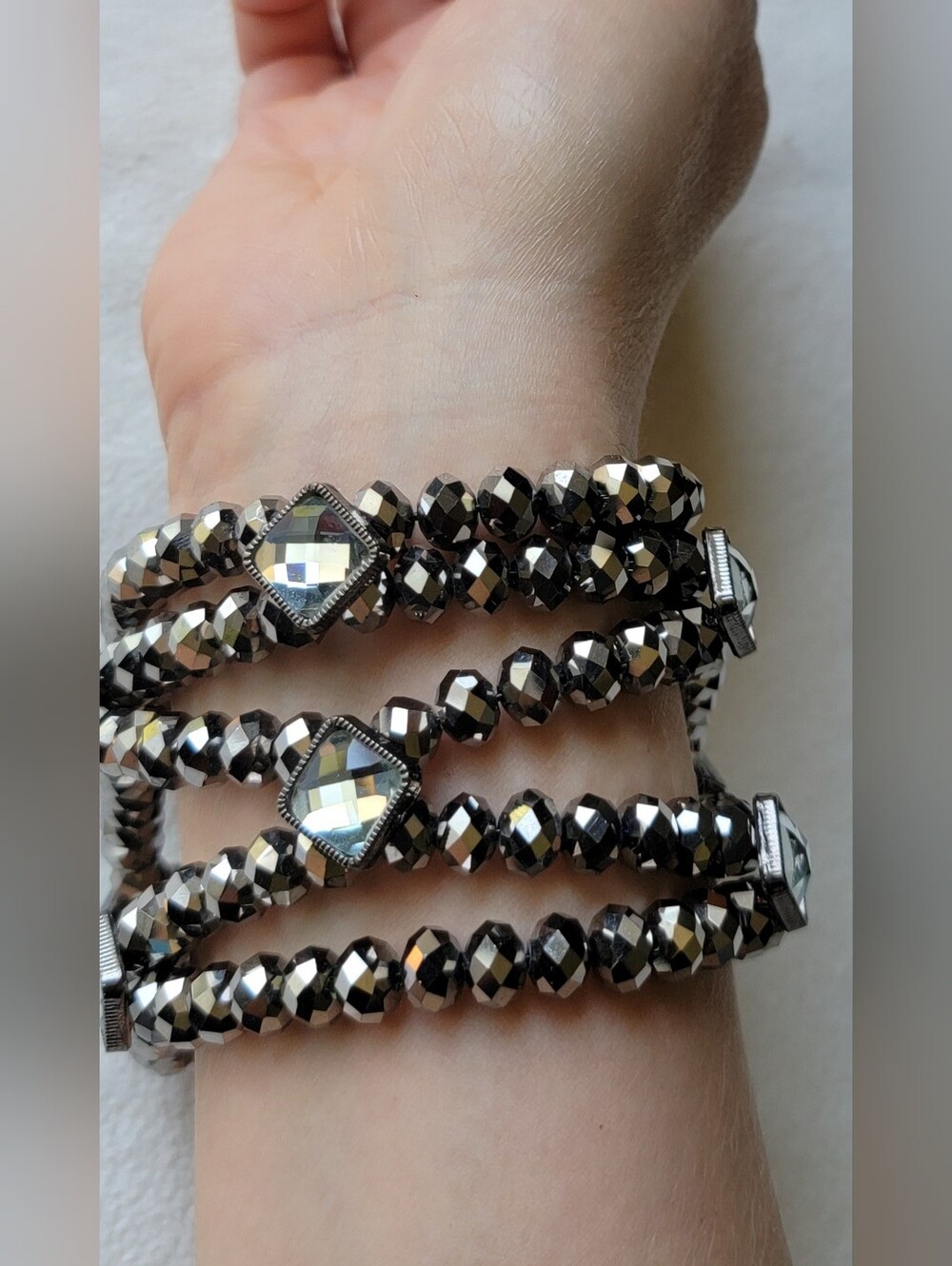 Large Diameter Faceted Hematite Crystal Wrap Bracelet